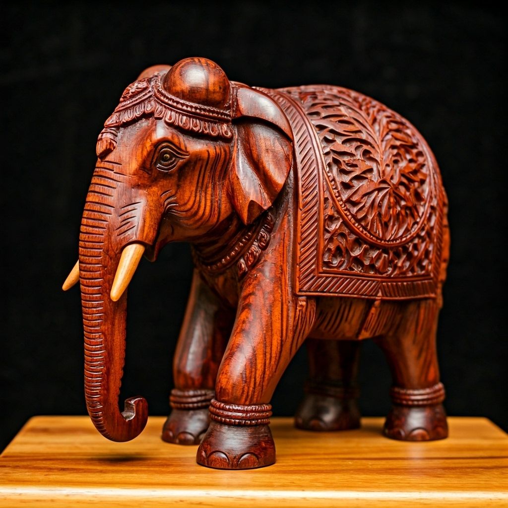 Handcrafted wooden elephant statue